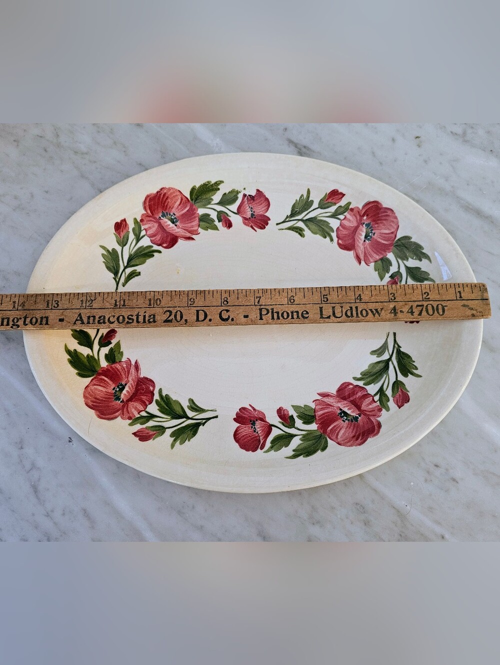 Shenandoah Ware Poppy Floral Oval Serving Platter Vintage USA Red Green Cream - Picture 8 of 9